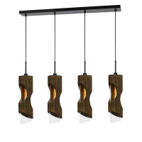 Corrigan Studio 4 Light Metal Frame Pendant Fixture With Wooden And Glass Shades, Brown
