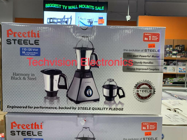 Preethi Mixer Grinder, 110 V For USA & Canada with warranty Preethi Blue Leaf, Eco Plus, Nitro, STEEL Indian Mixi in Kitchen & Dining Wares in Toronto (GTA) - Image 3