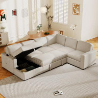 Latitude Run® U-Shaped Corduroy Combination Corner Sofa With Storage Lounge Chair, 6-Seater Oversized Sofa, With USB Int