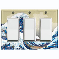 WorldAcc Blue Sea Waves Nature Themed 3 - Gang Rocker Standard Wall Plate