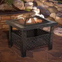 Alcott Hill Pure Garden 26-Inch Square Outdoor Firepit Table with Screen, Cover, and Poker- Fire Pit