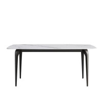 Ivy Bronx 70.87" Modern White Artificial Stone Dining Table With Curved Black Metal Legs - Seats 6-8