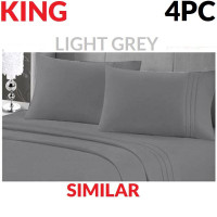 LUXURY 4PC BED SHEET SET KING HA-1124K 549257239 LIGHT GREY DEEP POCKET WRINKLE FREE ULTRA SOFT BEDDING SHEETS MICROF...