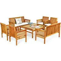 Dovecove Dovecove 8pcs Wooden Patio Conversation Set Outdoor Furniture Set W/ Cushion