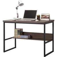 17 Stories Weathered Grey Finish Large Computer Desk With Bookshelf, Office Desk, Writing Desk, Wood And Metal Frame, St