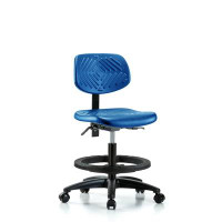 Inbox Zero Polyurethane Chair - Medium Bench Height With Black Foot Ring & Casters In Blue Polyurethane