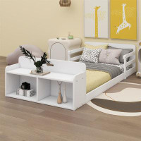 Ebern Designs Twin Size Floor Bed With Storage Footboard And Guardrail