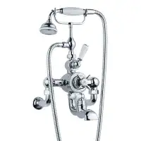 Lefroy Brooks Classic White Double Handle Wall Mounted Thermostatic Bath/Shower Mixer with Tub Faucet and Handshower