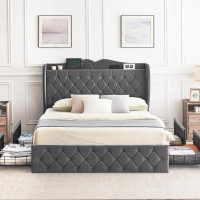 House of Hampton Bed Frame With 4 Storage Drawers And Charging Station