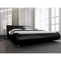 Wade Logan Annebeth Faux Leather Low Profile Sleigh Bed Frame with Adjustable Headboard