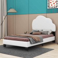 Latitude Run® Twin Size Upholstered Boucle Fabric Platform Bed With Cloud-Shaped Headboard