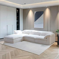 ULTORU 135.83" White Linen Modular Sofa cushion couch