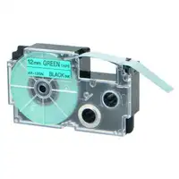 Weekly Promo! Casio XR-12GN Label Tape, 12mm, Black On Green, Compatible