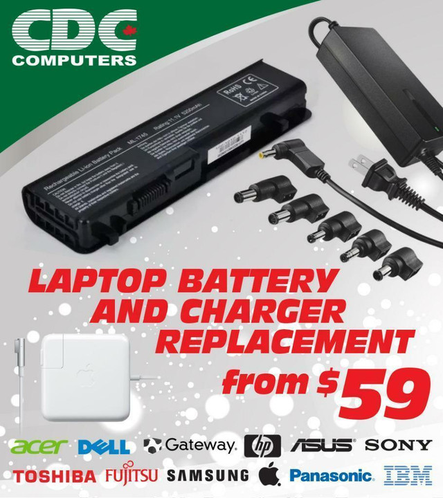 Laptop Power Adapter Notebook Apple Mac Batteries and Chargers Replacements starting from $59 in Laptop Accessories in Winnipeg
