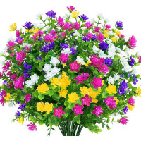 Primrue 12 Bundles Artificial Flowers UV Resistant Fake Plastic Flowers Faux Plants