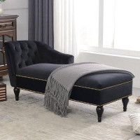 House of Hampton 58"L Vintage Velvet Lounge Chair Button Tufted Right Arm Facing Sofa Chair With Solid Wood Legs