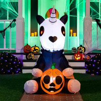 The Holiday Aisle® 5 FT Tall Halloween Inflatable Sitting Skeleton Unicorn Inflatable Yard Decoration With Build-In Leds