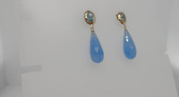 #313 - 14k Yellow Gold, Custom Drop Earrings, Blue Topaz &amp; Blue Jadeite