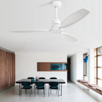 Wrought Studio 52 Inch Solid Wood Blade Low Profile Ceiling Fan With 6 Speed Remote Control For Patio Living Room