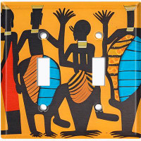 WorldAcc Metal Light Switch Plate Outlet Cover (Native African Culture Safari Orange - Double Toggle)