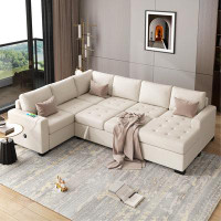 Hokku Designs Sectional Sleeper Sofa with Pull-out Bed/Lounge Chair, USB/Type-C Interfaces