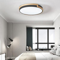 Latitude Run® Round Led Flush Mount Ceiling Light Fixtures Wood Ceiling Lamp 6500K Black