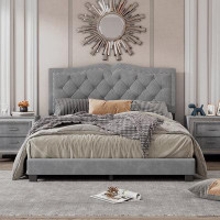 Red Barrel Studio Queen Size Upholstered Bed Frame With Rivet Design