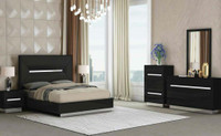 Spring Sale!!  Contemporary &amp; Chic Black lacquer Bedroom set is w/Chrome Accent