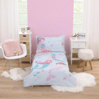 Mason & Marbles Mason & Marbles Mermaid Pink and Blue Dream Big Little Mermaid 4 Piece Toddler Bed Set