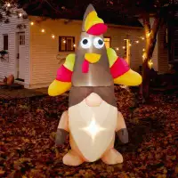 SEASONBLOW SEASONBLOW 5Ft Thanksgiving Inflatables Turkey Gnome Decoration, LED Blow Up Lighted Decor Indoor Outdoor Hol