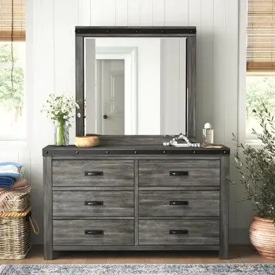 Sand & Stable™ Serena 6 Drawer 58" W Double Dresser with Mirror