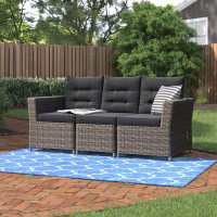 Andover Mills ASTI All-Weather Wicker Outdoor Three-Seat Reclining Sofa with Cushions