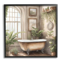 Stupell Industries Traditional Bathroom with Plants Framed Giclee Art by Kim Allen