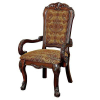 Bloomsbury Market Formal Traditional Cherry Set Of 2Pc Arm Chairs Dining Room Brown Damask Print Fabric Solid Wood Dinin
