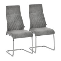 SET OF 2 DINING CHAIRS HIGH BACK ACCENT CHAIR FOR DINING ROOM, LIVING ROOM WITH BENT METAL BASE, GREY