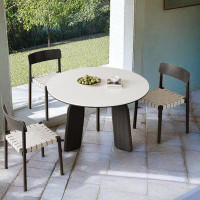 PULOSK 2 - Person White Round Sintered Stone tabletop + Solid Wood Dining Table Set