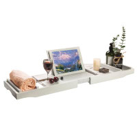 Rebrilliant Bath Caddy - Extendable Bath Tray For Bathtub With Candle, Wine Glass, Book, Ipad & Phone Holders - Adjustab