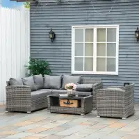 5pc L-Shape PE Rattan Wicker Steel Sectional Patio Furniture Set w/ Cushions for Garden - Grey