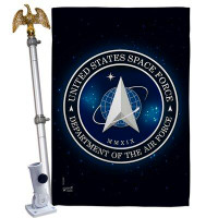 Breeze Decor Space Force - Impressions Decorative Aluminum Pole & Bracket House Flag Set HS108434-BO-02