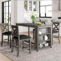 Gracie Oaks 5 Pieces Counter Height Rustic Farmhouse Dining Room Wooden Bar Table Set