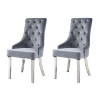 Rosdorf Park Luisa Grey And Silver Tufted Back Dining Chairs With Nailhead Trim