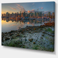 Made in Canada - Design Art 'Beautiful Sunrise at Vancouver Downtown' Photographic Print on Wrapped Canvas