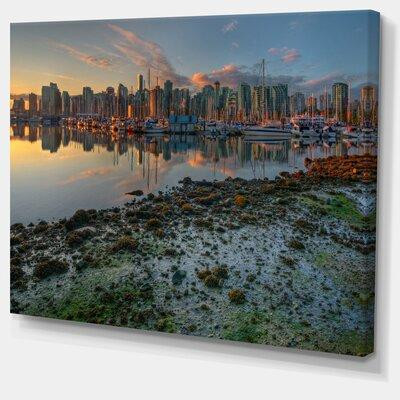 Made in Canada - Design Art 'Beautiful Sunrise at Vancouver Downtown' Photographic Print on Wrapped Canvas in Arts & Collectibles