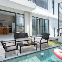 Ebern Designs 4pcs Patio Garden Sofa Conversation All Weather Outdoor Furniture Set,white