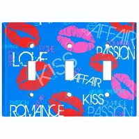 WorldAcc Metal Light Switch Plate Outlet Cover (Blue Love Kiss Lip Stick  - Triple Toggle)