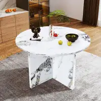 Ivy Bronx Round Dining Table, Modern Kitchen Faux Marble Table