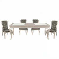 Rosdorf Park 5Pc Dining Set Table With Extension Leaf-Faux Leather-30.5" H x 42" W x 66" D