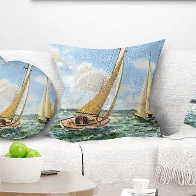 East Urban Home Seascape Painting Vintage Boats Sailing Pillow