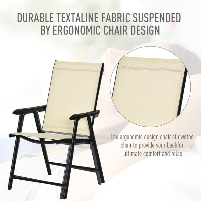 2 Piece Folding Chairs 22.75" x 25.25" x 37" Beige in Patio & Garden Furniture - Image 4