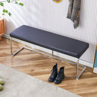 Ivy Bronx End of Bed Bench,Modern Entryway Bench Faux Leather with Metal Legs